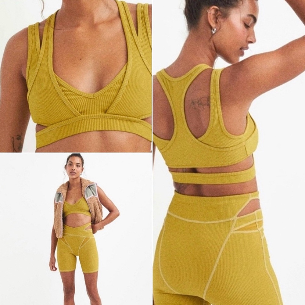 For Love & Lemons double strap sports bra in chartreuse size small